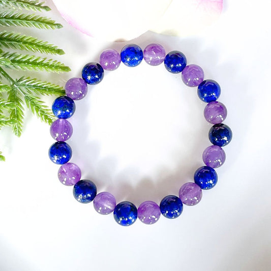 8mm Amethyst and Lapis Lazuli Beaded Bracelet