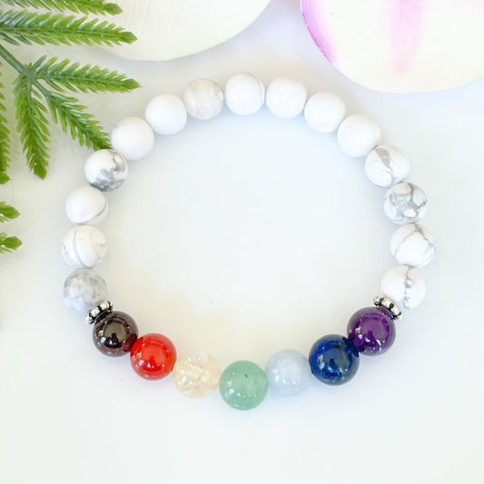 7 Chakra Bracelet with White Howlite Beads