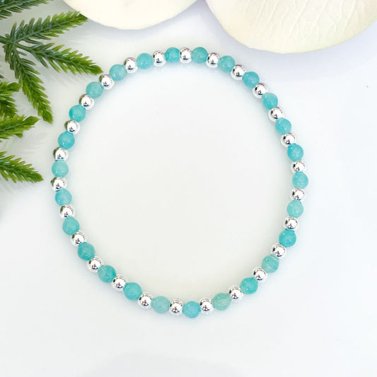 4mm faceted aqua amazonite with silver beads