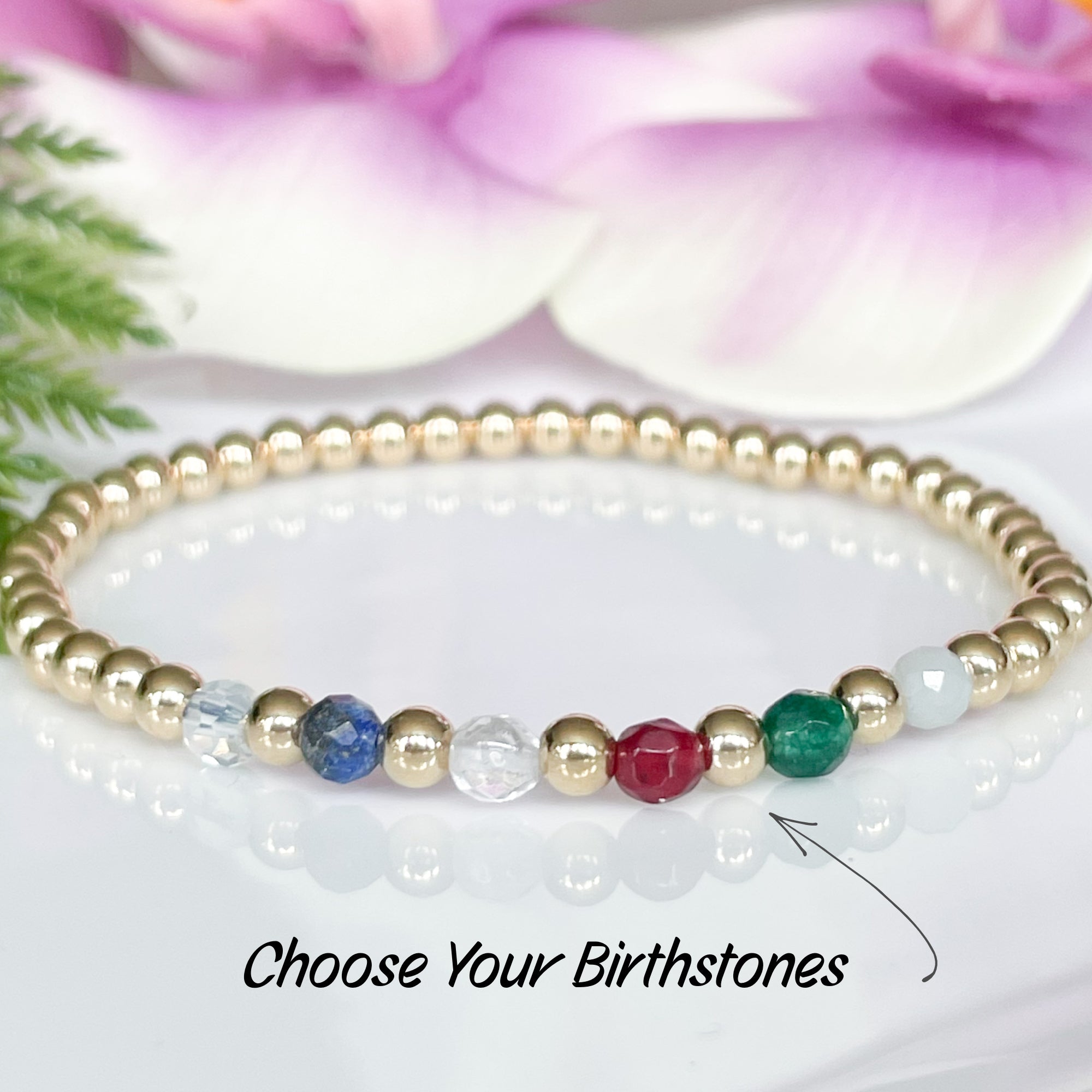 Dainty Gold Custom Family Birthstone Bracelet