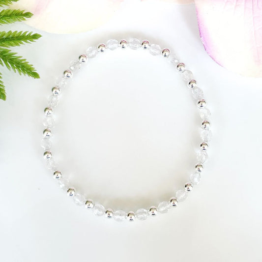 4mm faceted clear quartz April birthstone bracelet
