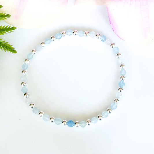 4mm faceted aquamarine birthstone bracelet