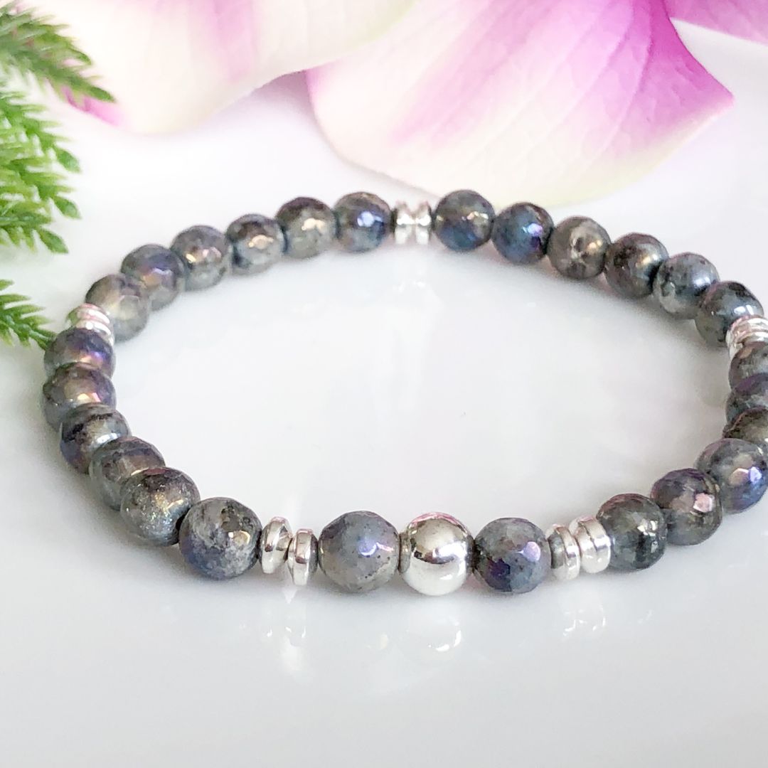 6mm Faceted Labradorite Bracelet with Silver Accents