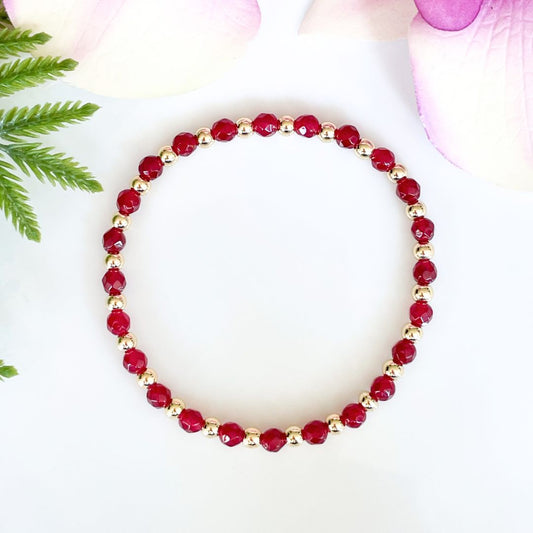 4mm faceted ruby jade July birthstone bracelet
