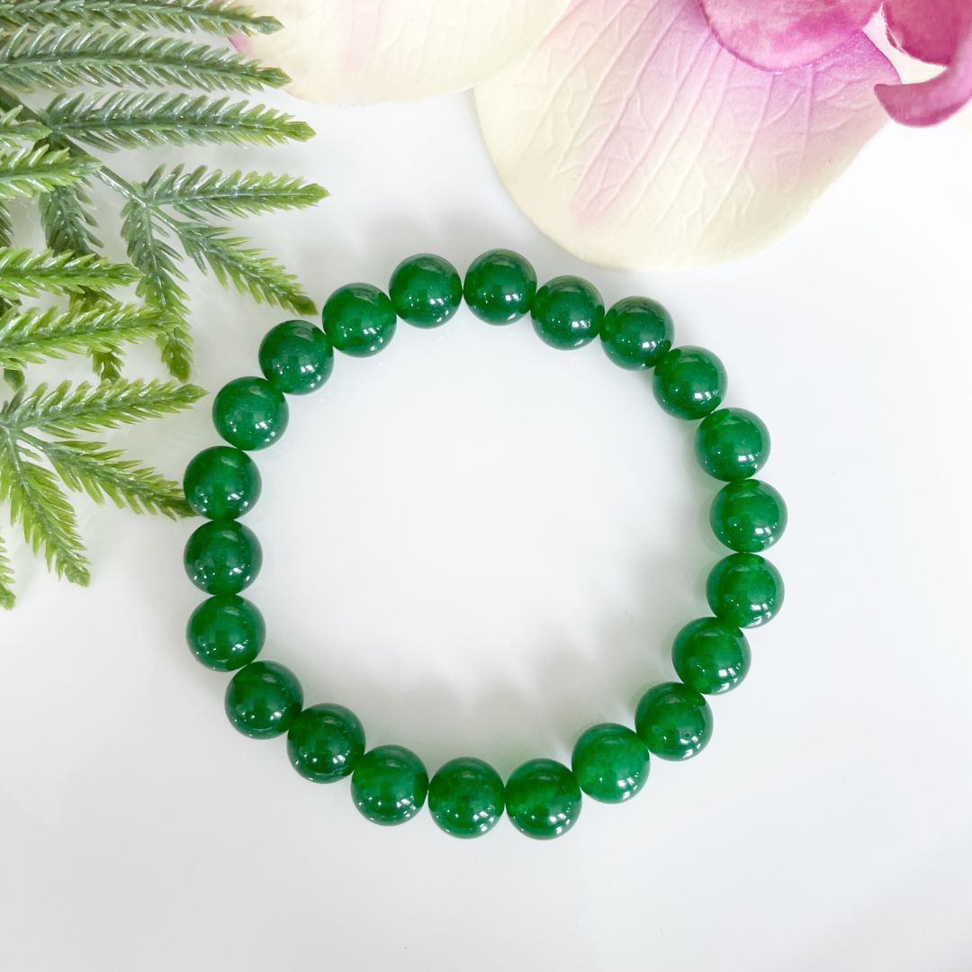 Dark Green Jade Beaded Bracelet