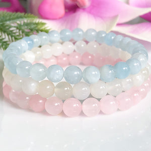 The Best Fertility Beaded Bracelet Set with Rose Quartz, Moonstone, and Aquamarine