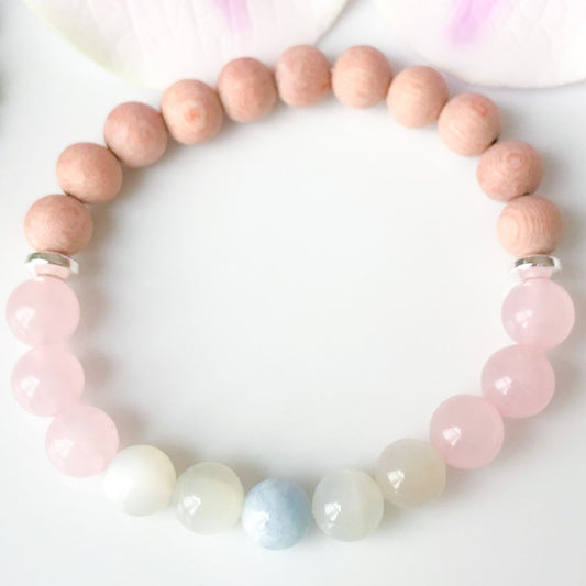 Fertility Support Bracelet with Rose Quartz, Aquamarine, Moonstone and Rosewood beads