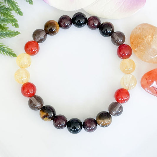 Fire element crystal bracelet overhead view