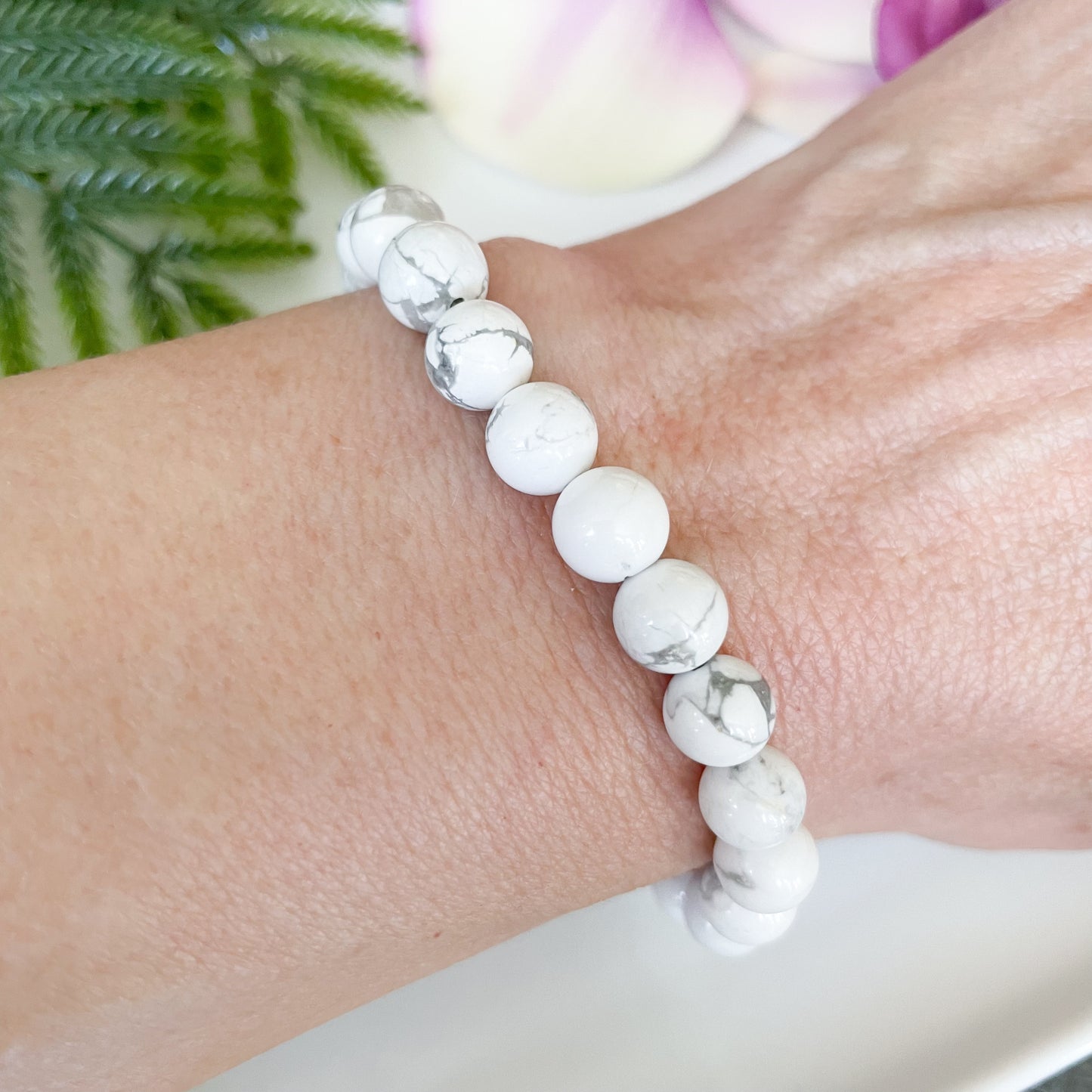 8mm White Howlite Mala Bracelet for Stress Relief
