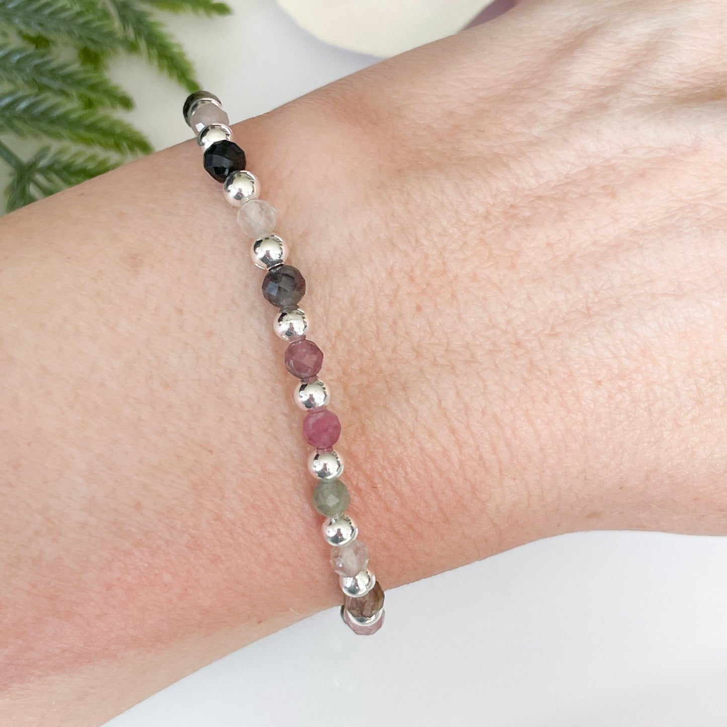 4mm Dainty Mixed Tourmaline October Birthstone Bracelet