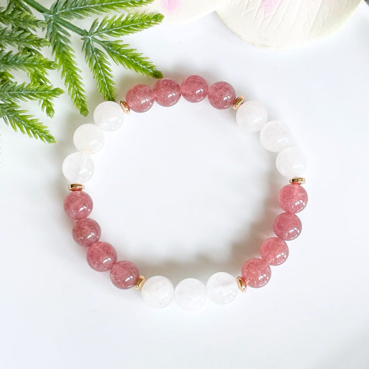 Jade and Strawberry Quartz Bracelet Overhead View