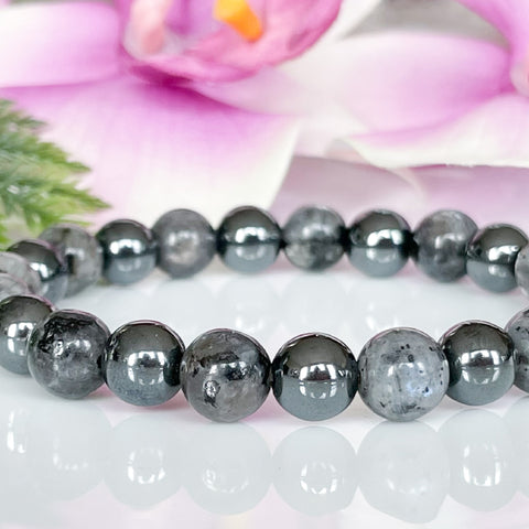 Labradorite and Hematite Beaded Bracelet for Focus and Concentration