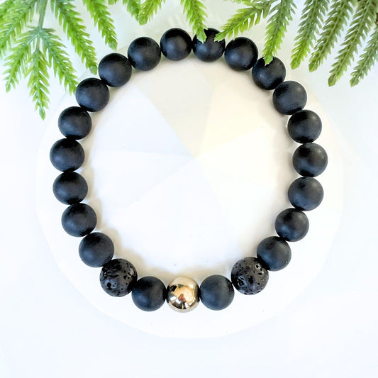 8mm Matte Black Onyx and Pyrite Aromatherapy Bracelett
