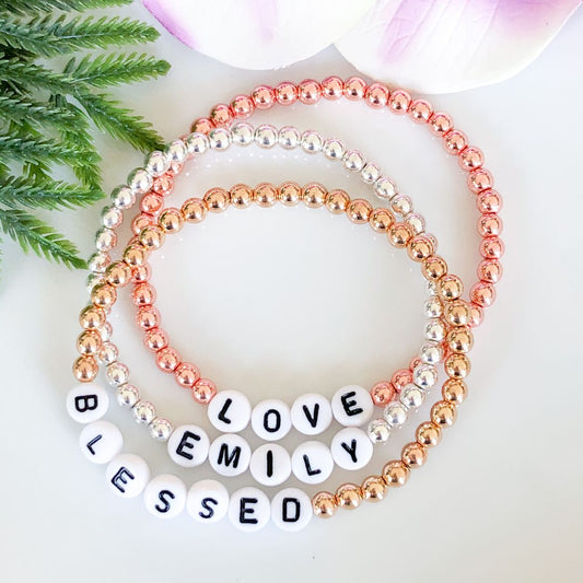 Personalized Letter Bead bracelet made with silver, gold or rose gold 