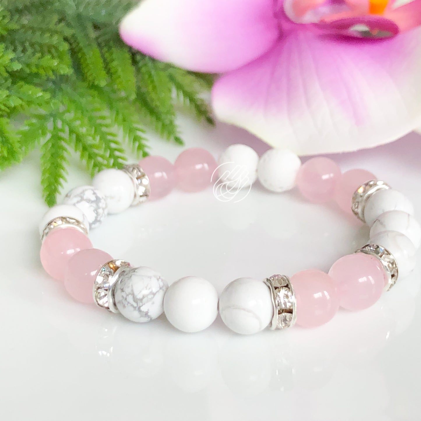 Rose Quartz and Howlite Essential Oil Aromatherapy Bracelet