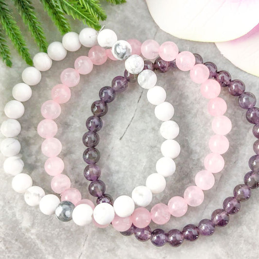 Rose Quartz, Howlite, Amethyst Bracelet Set
