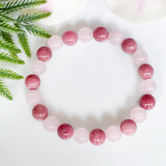 8mm Rose Quartz and Pink Rhodonite bracelet
