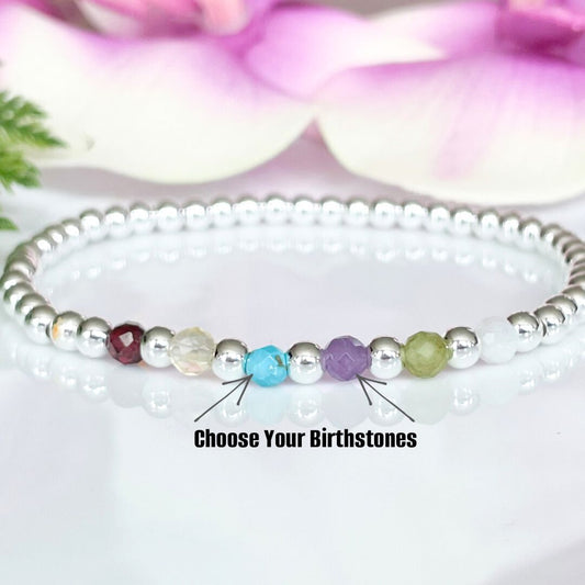 Dainty Custom Silver Birthstone Bracelet