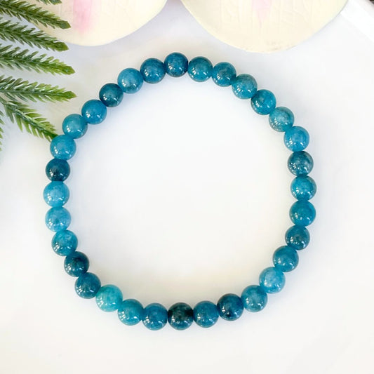 6mm Beaded Blue Apatite Bracelet