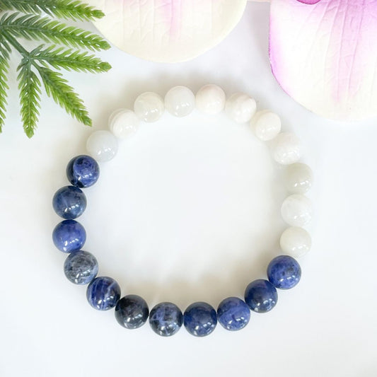8mm Moonstone and Sodalite Beaded Bracelet