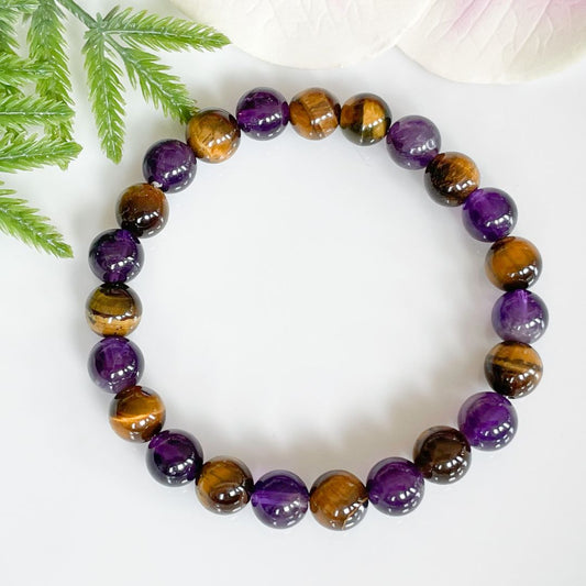 8mm Tigers Eye and Amethyst Bracelet