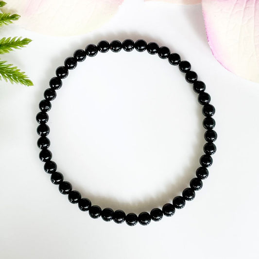 4mm Black Tourmaline Beaded Bracelet