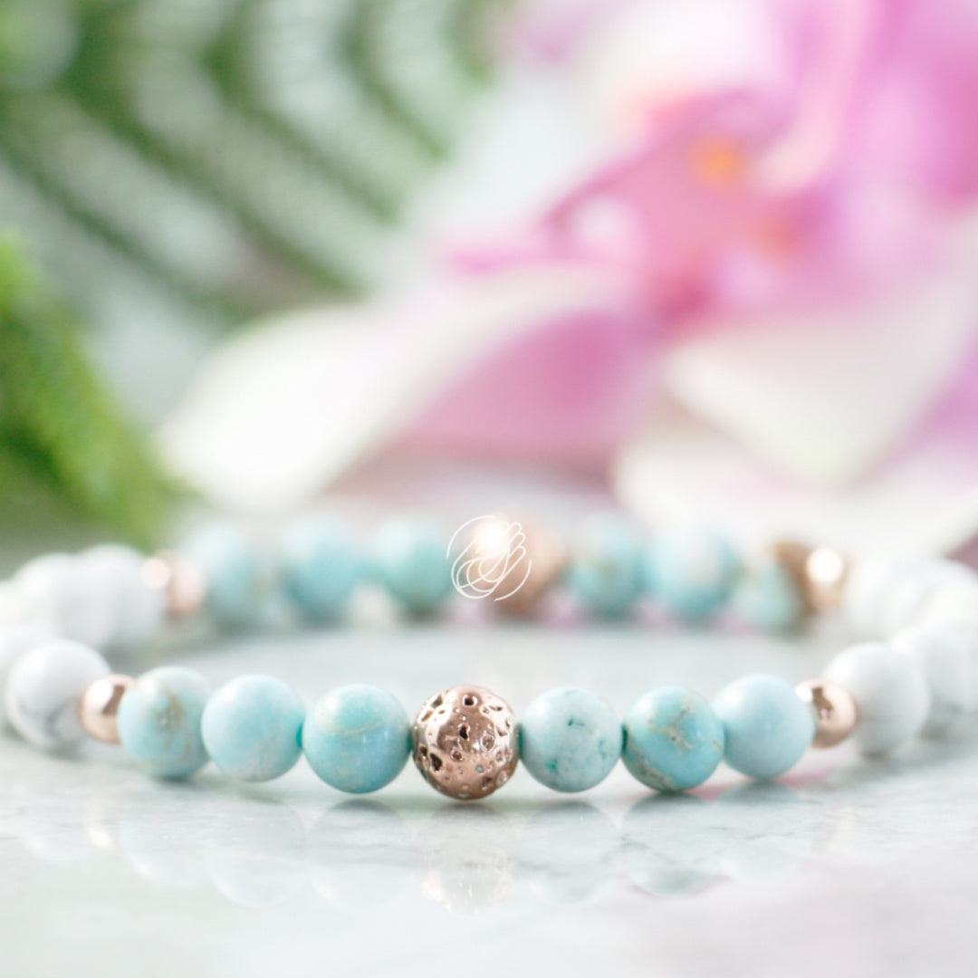 Turquoise and Rose Gold Aromatherapy Bracelet