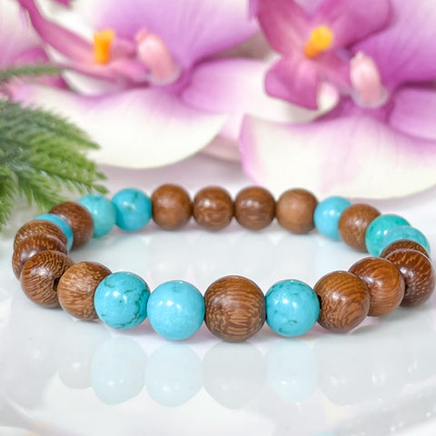 Turquoise and Wood Beaded Bracelet for Men