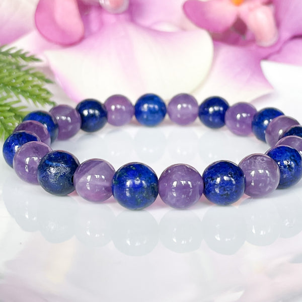 Amethyst and Lapis Lazuli Beaded Crystal Bracelet
