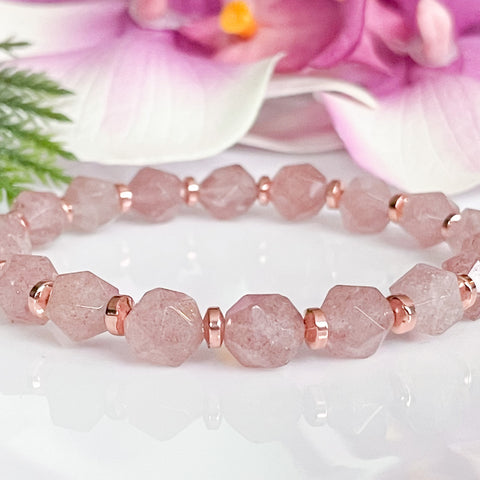 Pink Strawberry Quartz Healing Crystals Bracelet