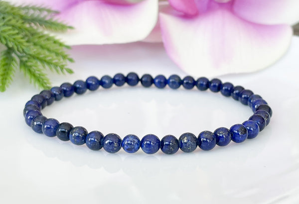 4mm Lapis Lazuli Beaded Crystal Bracelet