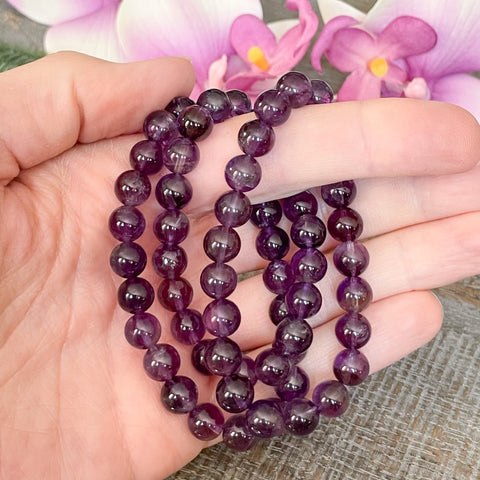 7mm Amethyst Beaded Bracelet - Inventory Clearance