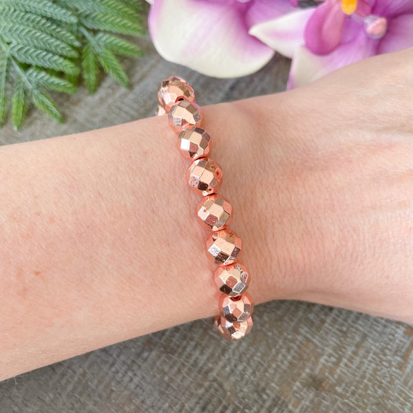 8mm Faceted Rose Gold Hematite Bracelets - Inventory Clearance