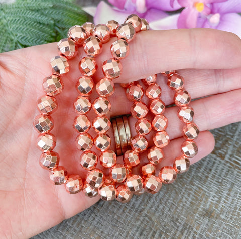 8mm Faceted Rose Gold Hematite Bracelets - Inventory Clearance