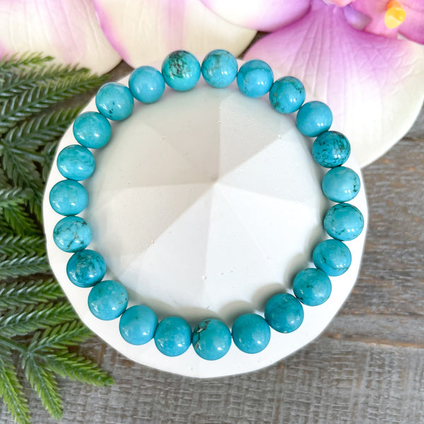 8mm Genuine Turquoise Beaded Crystal Bracelet