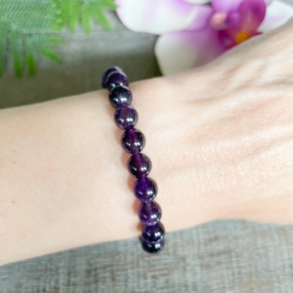 8mm Purple Amethyst February Birthstone Bracelet for Women