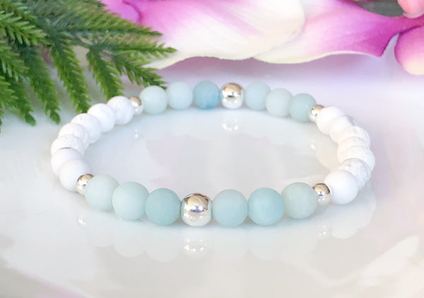 Amazonite and Howlite Silver Diffuser Bracelet