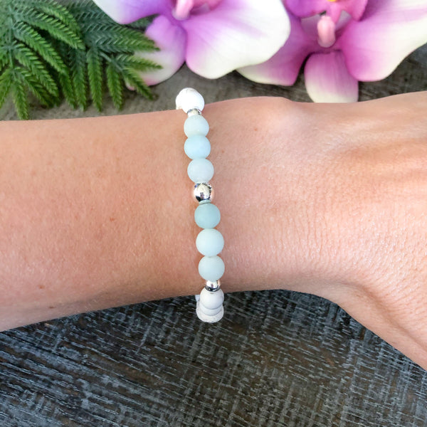 Amazonite and Howlite Silver Diffuser Bracelet