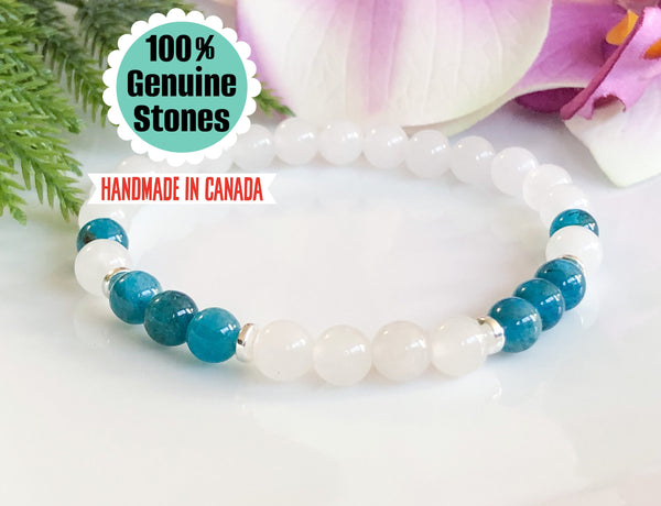 Blue Apatite and Jade Healing Crystals Gemstone Bracelet