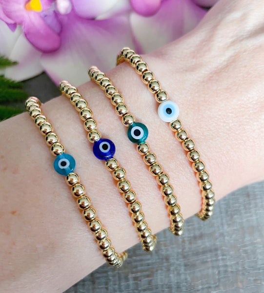 Dainty Gold Evil Eye Beaded Bracelet for Women