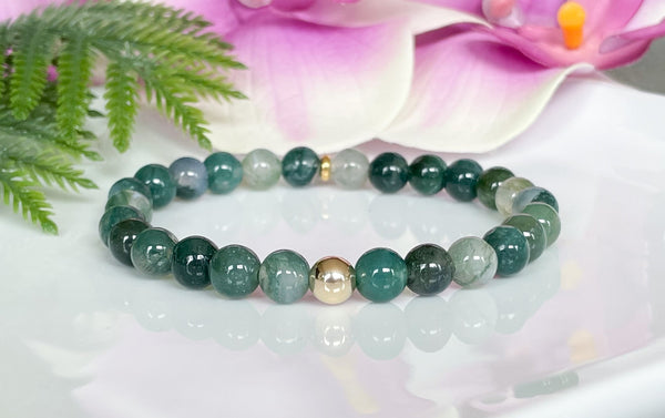 Green Moss Agate and Gold Beaded Bracelet