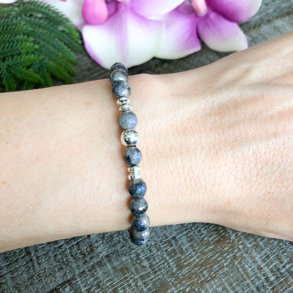 Labradorite & Silver Beaded Bracelet for Women