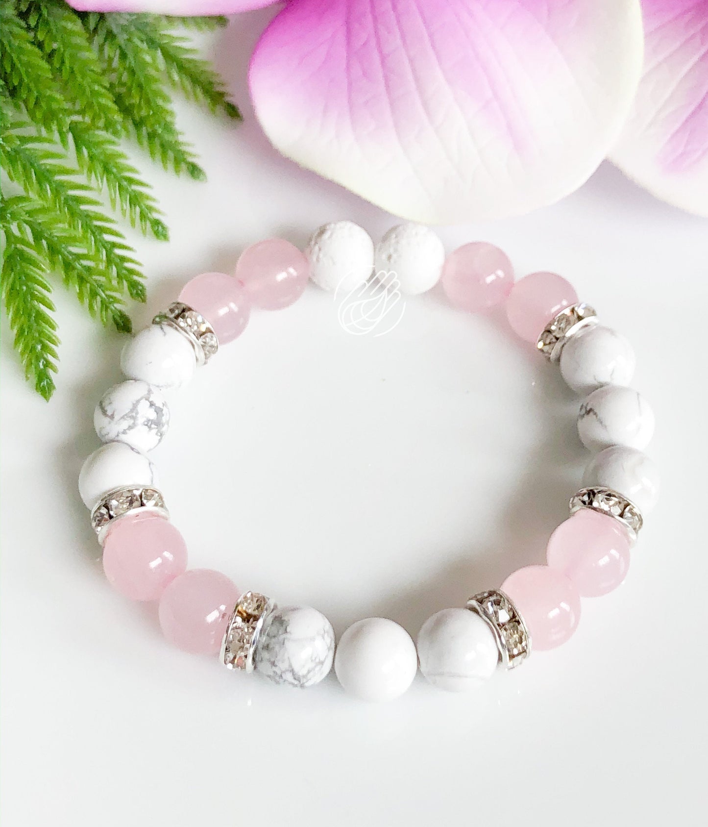 Rose Quartz and Howlite Essential Oil Diffuser Bracelet