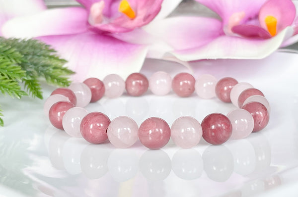 Rose Quartz and Pink Rhodonite Beaded Bracelet