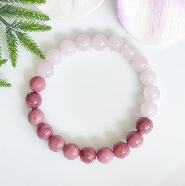 Rose Quartz and Pink Rhodonite Crystal Bracelet
