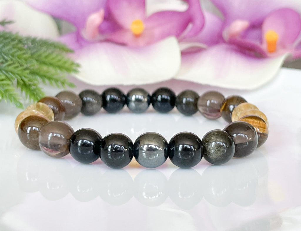 Empower Your Spirit: Crystal Stone Bracelet with Black Obsidian and Tiger  Eye Healing Stones