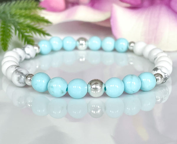 Turquoise and Silver Beaded Bracelet for Women