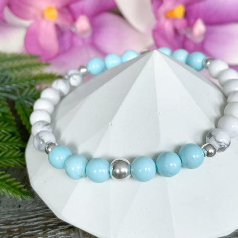 Turquoise and Silver Beaded Bracelet for Women